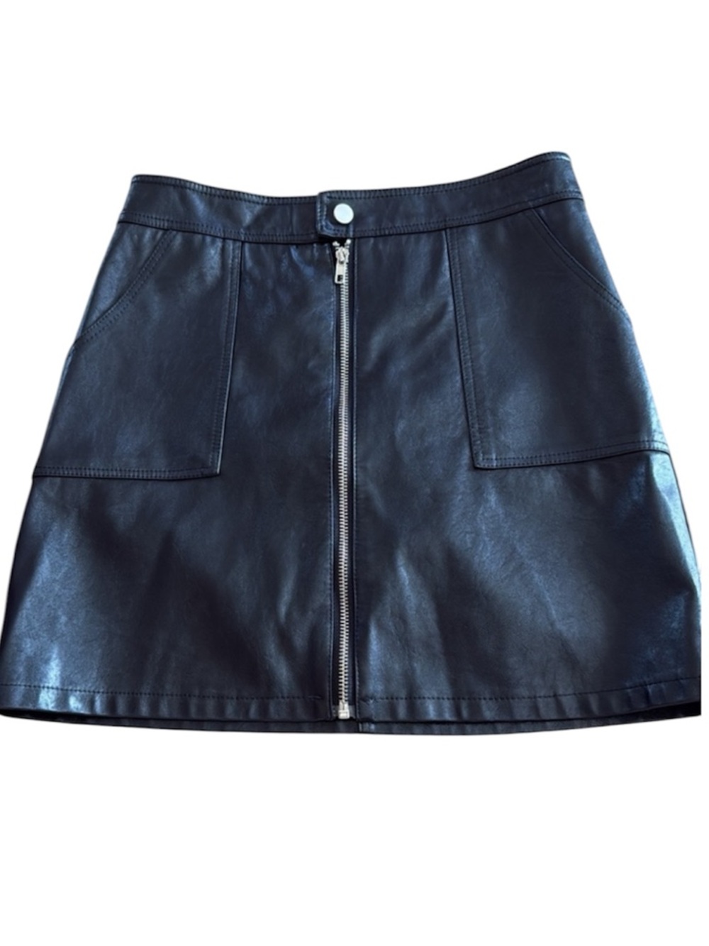 WOMENS BLACK SIZE SMALL VEGAN LEATHER MINI SKIRT SKORT FRONT ZIPPER LIKE NEW